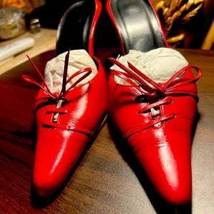 Size 6 1/2 red leather mules
